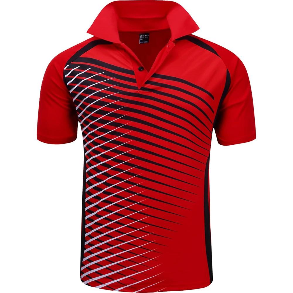 imageZITY Mens Golf Shirt Short Sleeve Performance Athletic Sport Moisture Wicking Tennis Print Tee Collared Polo Shirts for MenLine Red