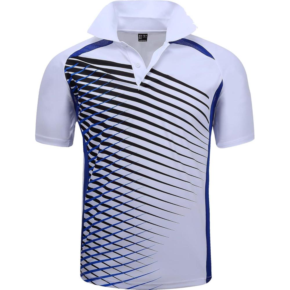 imageZITY Mens Golf Shirt Short Sleeve Performance Athletic Sport Moisture Wicking Tennis Print Tee Collared Polo Shirts for MenLine White