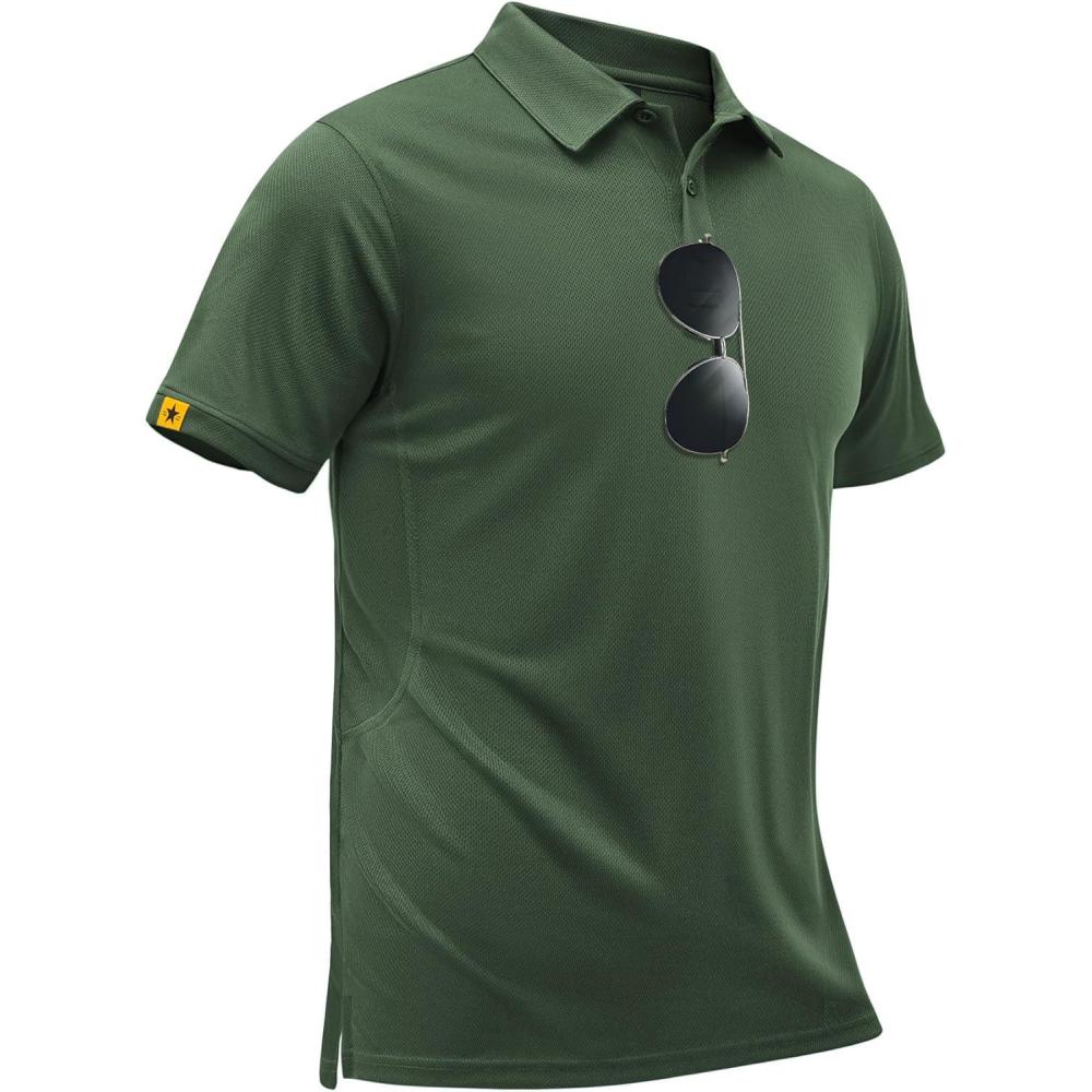 imageZITY Mens Golf Shirts Short Sleeve Collared Polo Shirts for Men Moisture Wicking Solid Tennis ShirtArmy Green