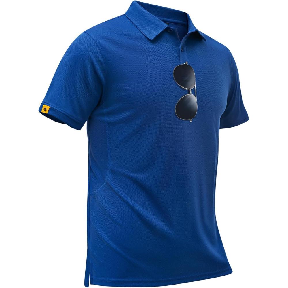 imageZITY Mens Golf Shirts Short Sleeve Collared Polo Shirts for Men Moisture Wicking Solid Tennis ShirtBlue