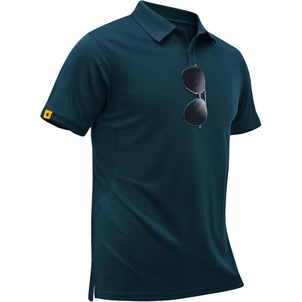 imageZITY Mens Golf Shirts Short Sleeve Collared Polo Shirts for Men Moisture Wicking Solid Tennis ShirtDark Teal Blue