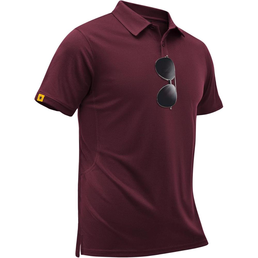 imageZITY Mens Golf Shirts Short Sleeve Collared Polo Shirts for Men Moisture Wicking Solid Tennis ShirtWine Red