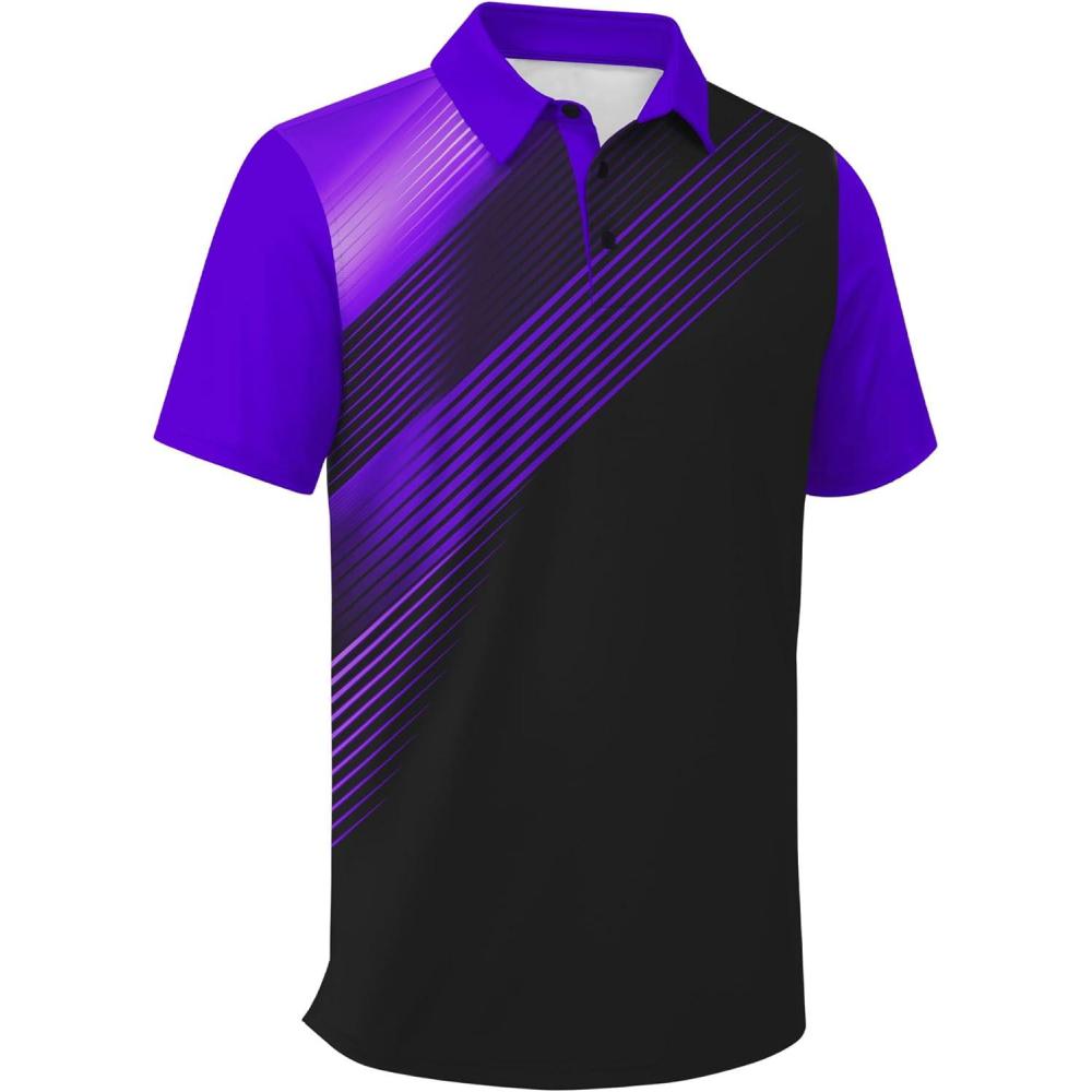 imageZITY Mens Golf Shirts Short Sleeve Moisture Wicking Performance Print Patterns Casual Collared Golf Polo Shirt for MenBlack Violet