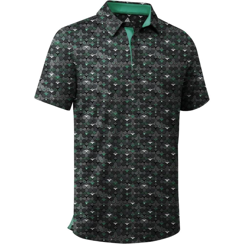 imageZITY Mens Golf Shirts Short Sleeve Moisture Wicking Performance Print Patterns Casual Collared Golf Polo Shirt for MenBlackish Green