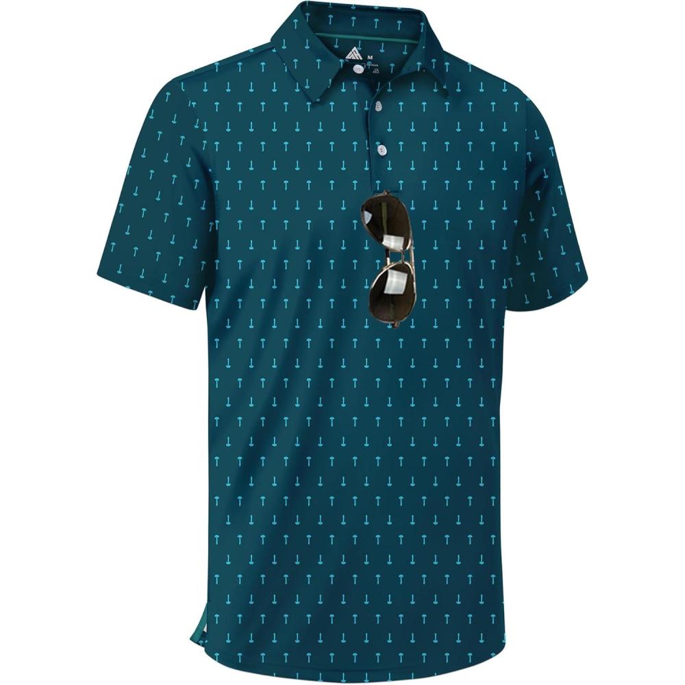 imageZITY Mens Golf Shirts Short Sleeve Moisture Wicking Performance Print Patterns Casual Collared Golf Polo Shirt for MenDark Teal Blue Golf Tee