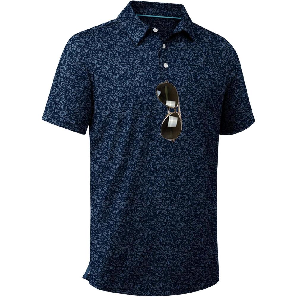imageZITY Mens Golf Shirts Short Sleeve Moisture Wicking Performance Print Patterns Casual Collared Golf Polo Shirt for MenNavy Graffiti