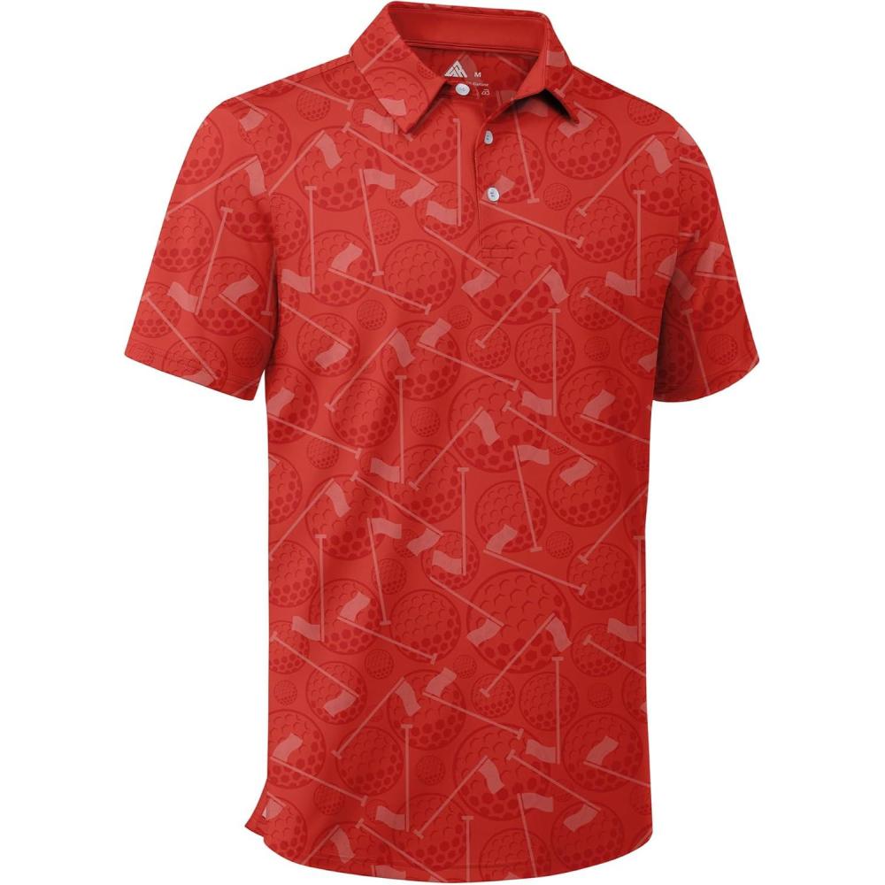 imageZITY Mens Golf Shirts Short Sleeve Moisture Wicking Performance Print Patterns Casual Collared Golf Polo Shirt for MenOrange Red Golf Ball