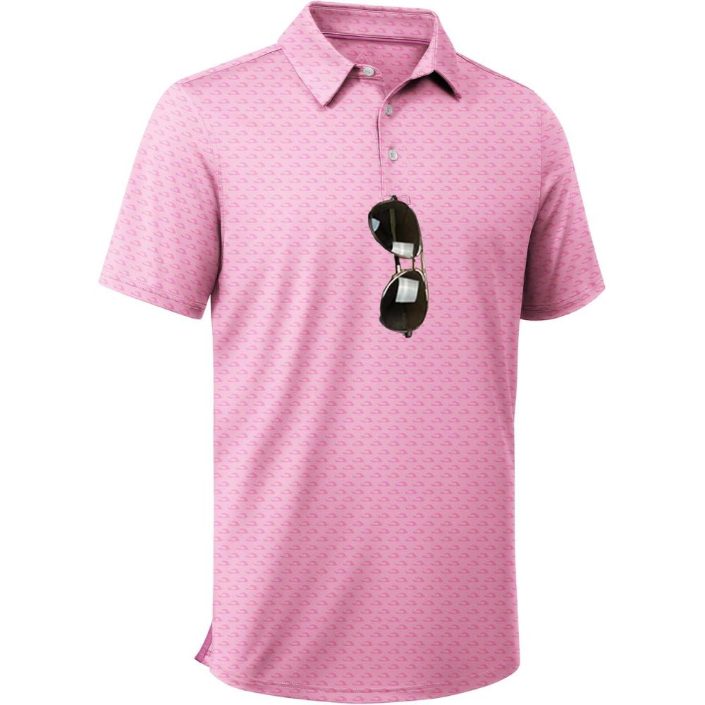 imageZITY Mens Golf Shirts Short Sleeve Moisture Wicking Performance Print Patterns Casual Collared Golf Polo Shirt for MenPink Waves