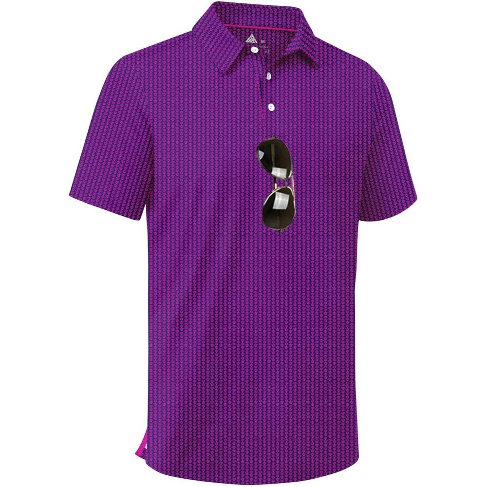 imageZITY Mens Golf Shirts Short Sleeve Moisture Wicking Performance Print Patterns Casual Collared Golf Polo Shirt for MenPurple Red