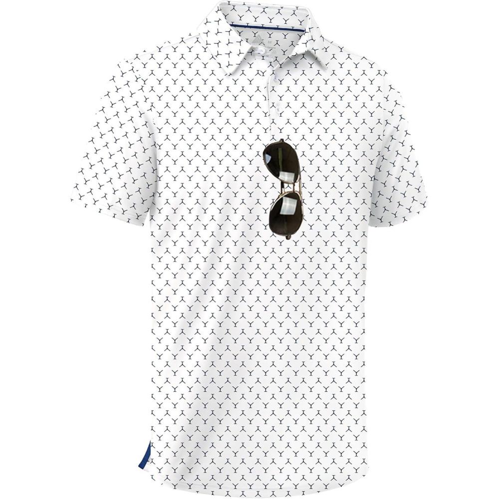 imageZITY Mens Golf Shirts Short Sleeve Moisture Wicking Performance Print Patterns Casual Collared Golf Polo Shirt for MenWhite