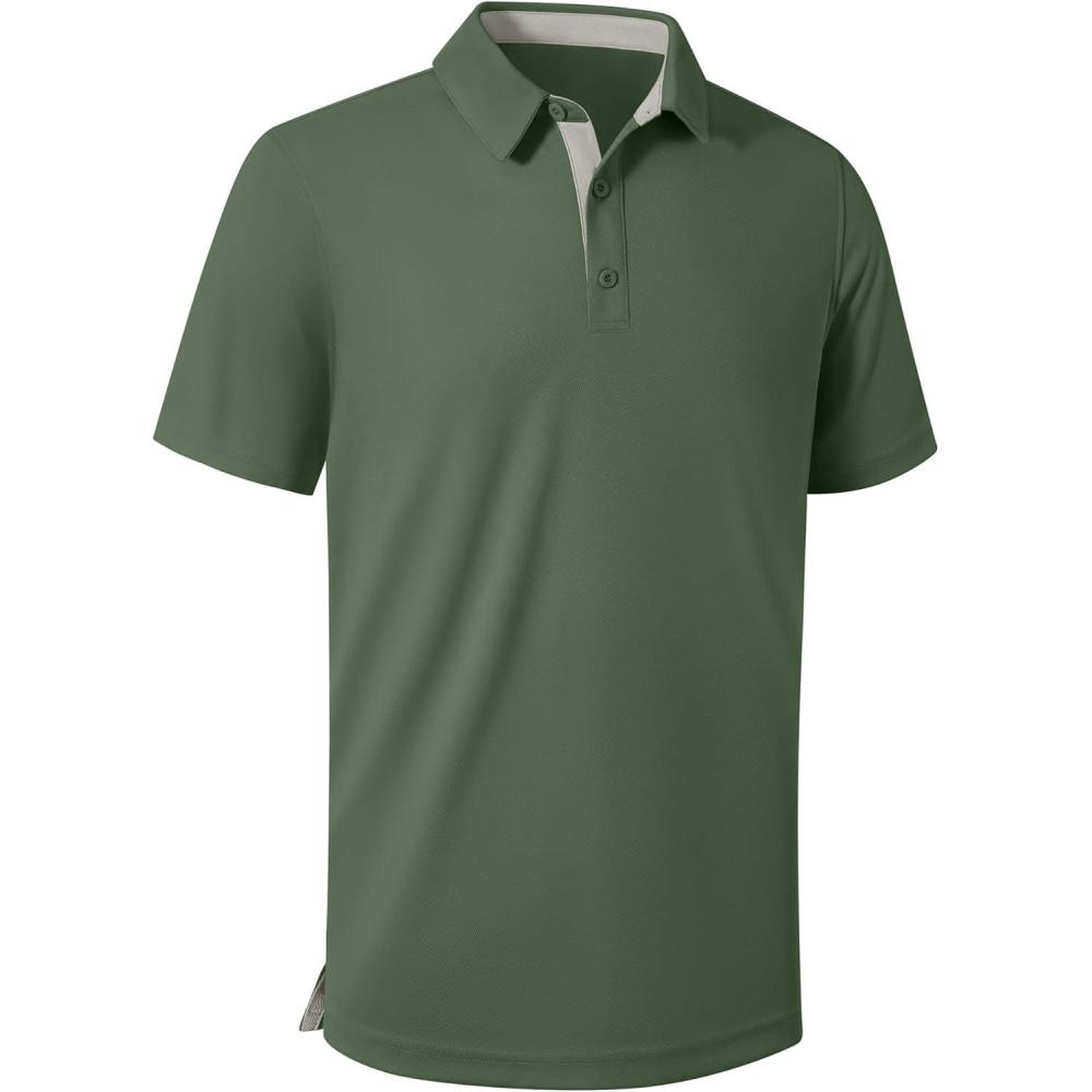imageZITY Mens Golf Shirts Short Sleeve Polo Performance Moisture Wicking Dry Fit Collared Shirts for Casual BussinessArmy Green