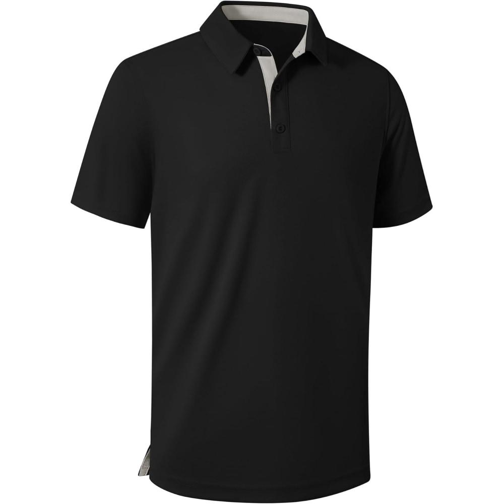 imageZITY Mens Golf Shirts Short Sleeve Polo Performance Moisture Wicking Dry Fit Collared Shirts for Casual BussinessBlack