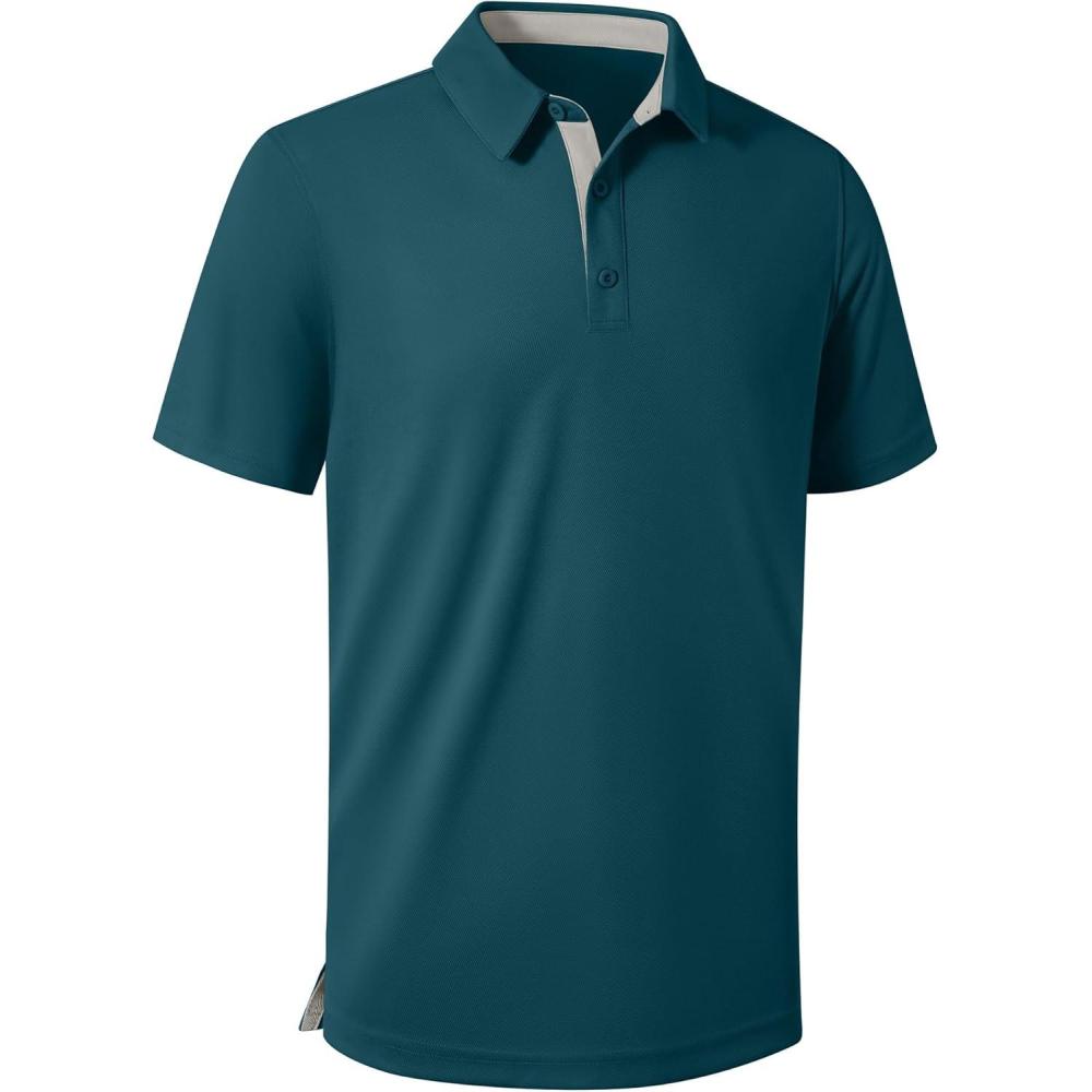 imageZITY Mens Golf Shirts Short Sleeve Polo Performance Moisture Wicking Dry Fit Collared Shirts for Casual BussinessDark Teal Blue