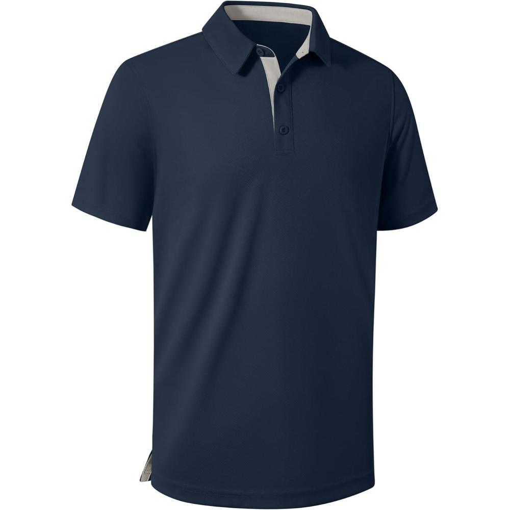 imageZITY Mens Golf Shirts Short Sleeve Polo Performance Moisture Wicking Dry Fit Collared Shirts for Casual BussinessNavy Blue
