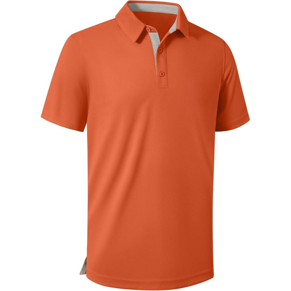imageZITY Mens Golf Shirts Short Sleeve Polo Performance Moisture Wicking Dry Fit Collared Shirts for Casual BussinessOrange