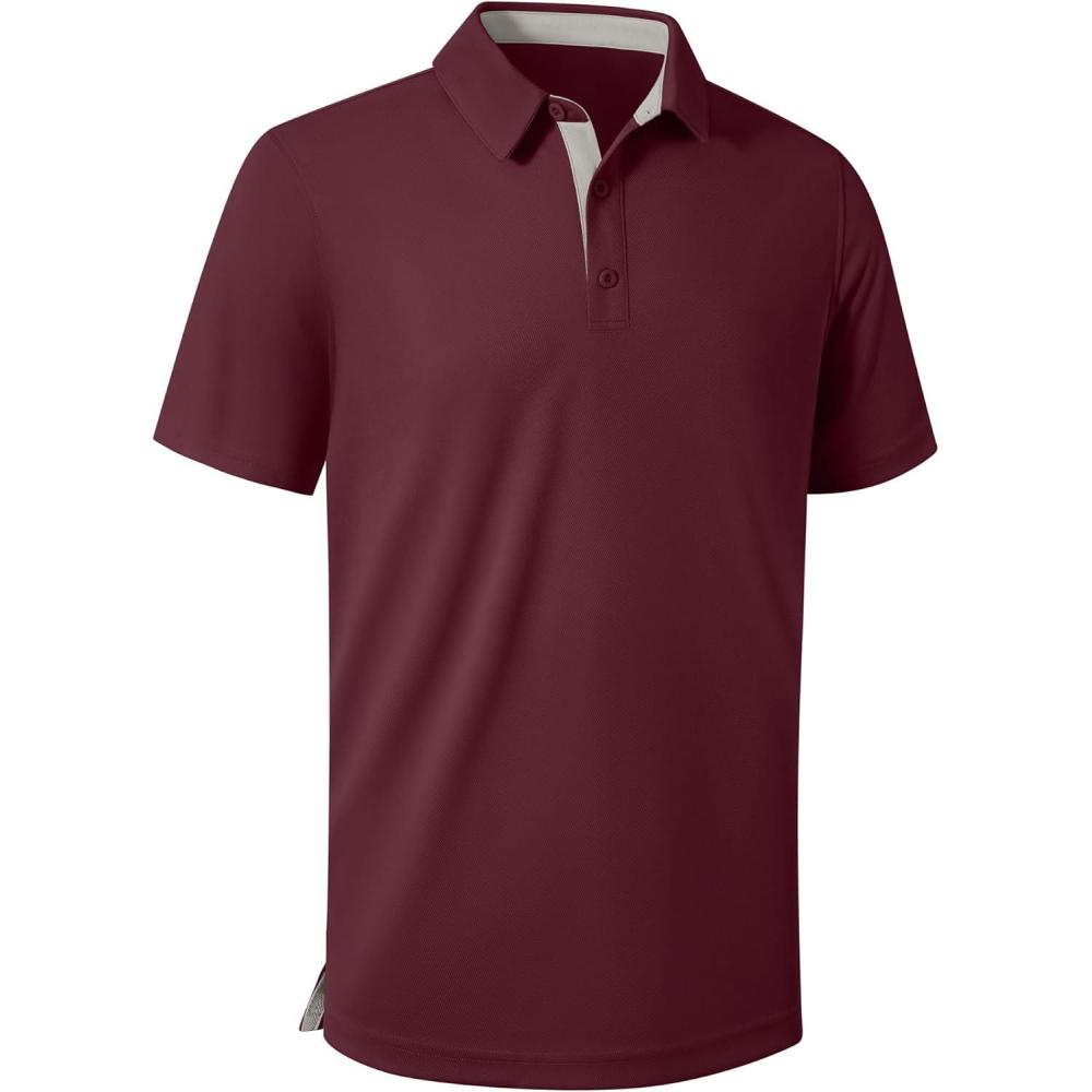 imageZITY Mens Golf Shirts Short Sleeve Polo Performance Moisture Wicking Dry Fit Collared Shirts for Casual BussinessWine Red