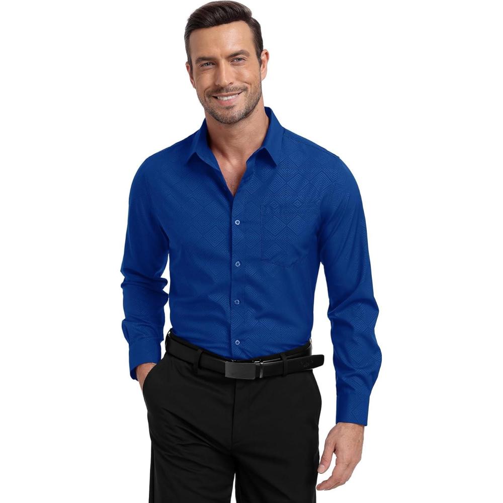 imageZITY Mens Long Sleeve Button Down Shirt Jacquard Dress Shirts Casual Paisley Shirt for Wedding PartyRoyal Blue
