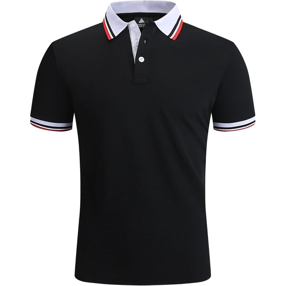 imageZITY Mens Polo Shirts Casual Classic Short Sleeve Contrast Collar Polo T Shirts Moisture Wicking Golf ShirtBlack
