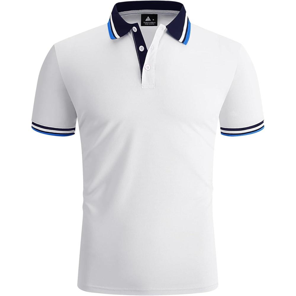 imageZITY Mens Polo Shirts Casual Classic Short Sleeve Contrast Collar Polo T Shirts Moisture Wicking Golf ShirtWhite