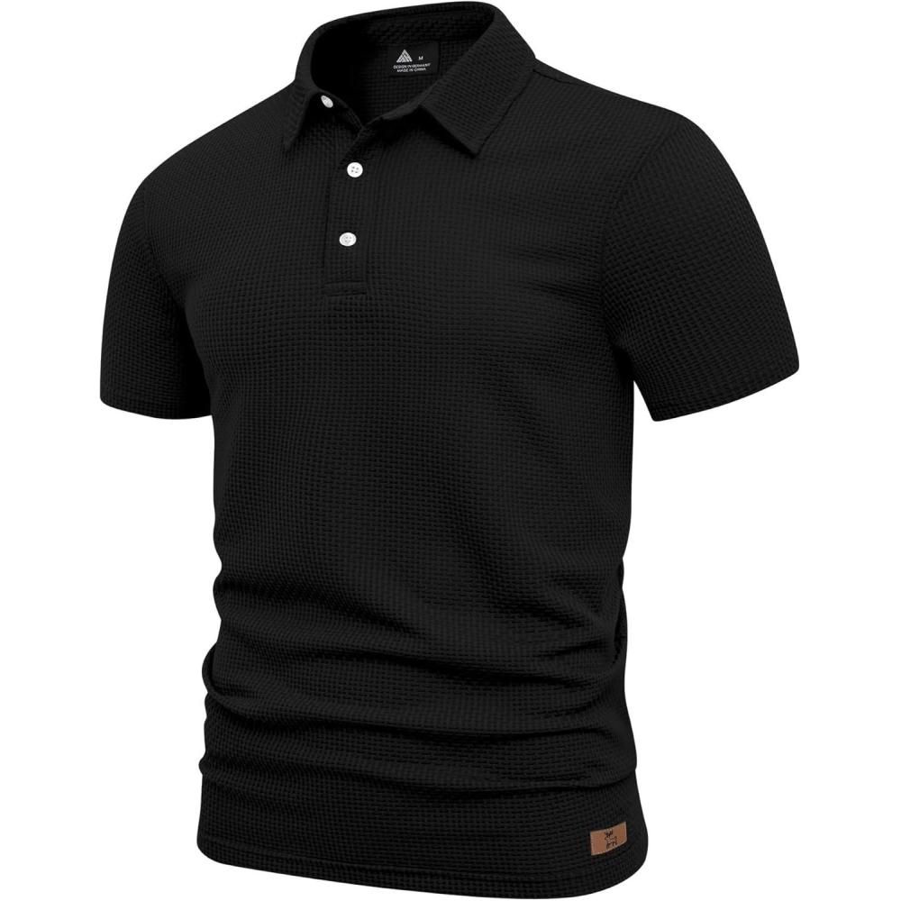 imageZITY Mens Polo Shirts Short Sleeve Athletic Golf Polos Moisture Wicking Casual Polo Shirts for Men Jacquard Collared T ShirtsBlack