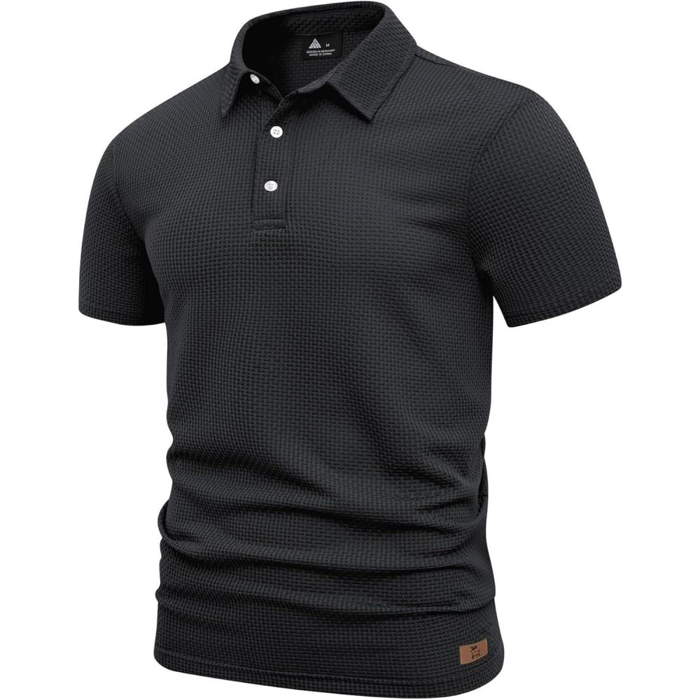 imageZITY Mens Polo Shirts Short Sleeve Athletic Golf Polos Moisture Wicking Casual Polo Shirts for Men Jacquard Collared T ShirtsDeep Grey