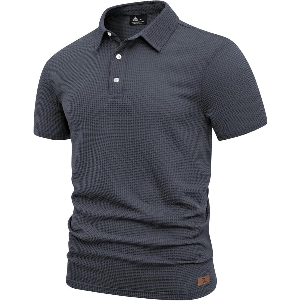 imageZITY Mens Polo Shirts Short Sleeve Athletic Golf Polos Moisture Wicking Casual Polo Shirts for Men Jacquard Collared T ShirtsGrey
