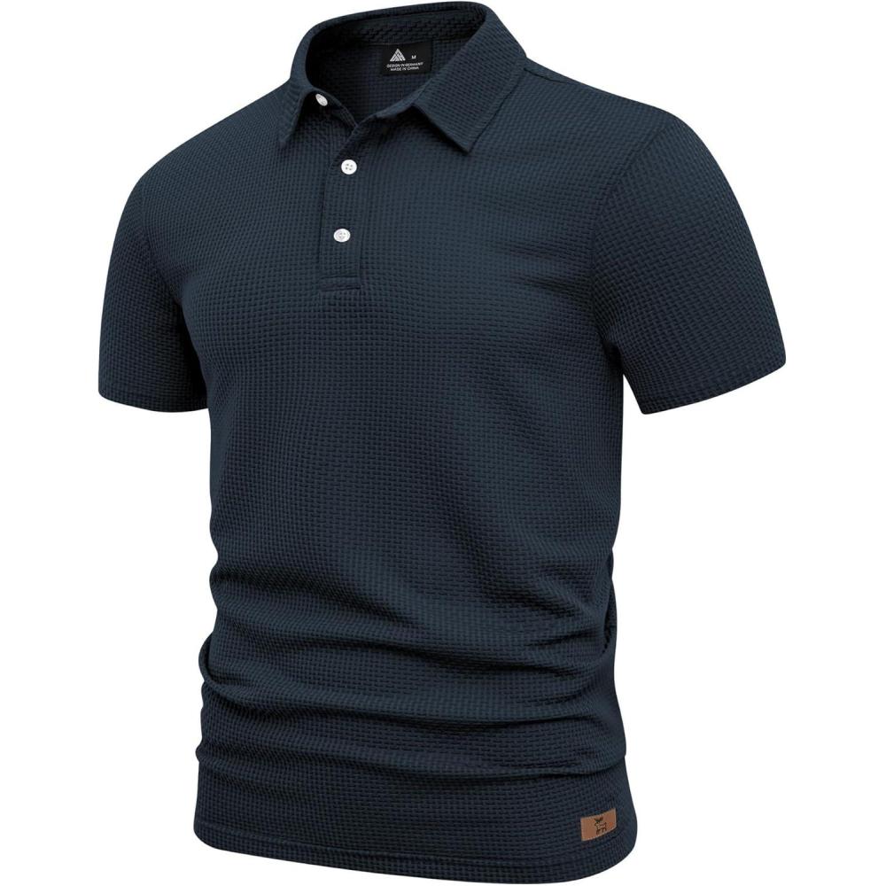 imageZITY Mens Polo Shirts Short Sleeve Athletic Golf Polos Moisture Wicking Casual Polo Shirts for Men Jacquard Collared T ShirtsNavy