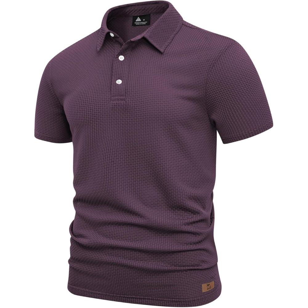 imageZITY Mens Polo Shirts Short Sleeve Athletic Golf Polos Moisture Wicking Casual Polo Shirts for Men Jacquard Collared T ShirtsPurple