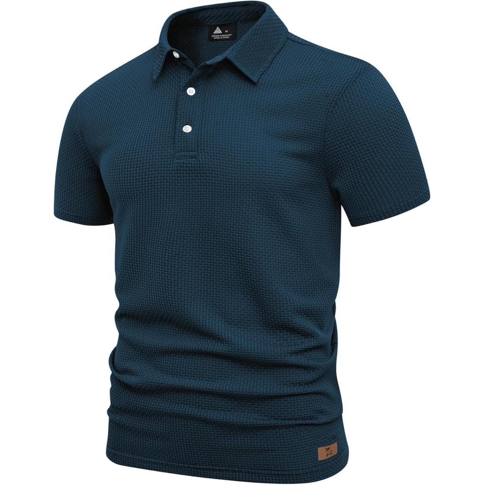 imageZITY Mens Polo Shirts Short Sleeve Athletic Golf Polos Moisture Wicking Casual Polo Shirts for Men Jacquard Collared T ShirtsTeal