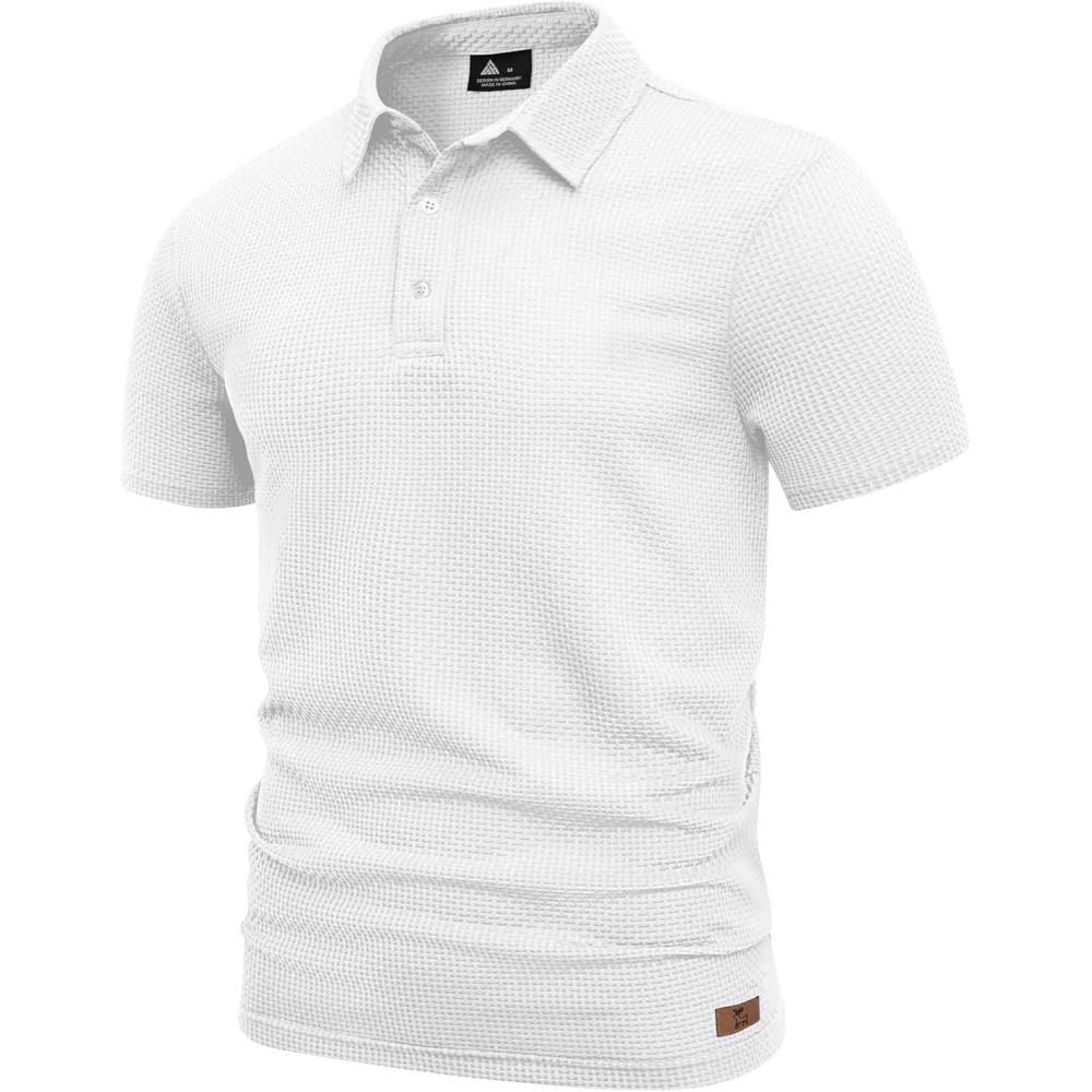 imageZITY Mens Polo Shirts Short Sleeve Athletic Golf Polos Moisture Wicking Casual Polo Shirts for Men Jacquard Collared T ShirtsWhite