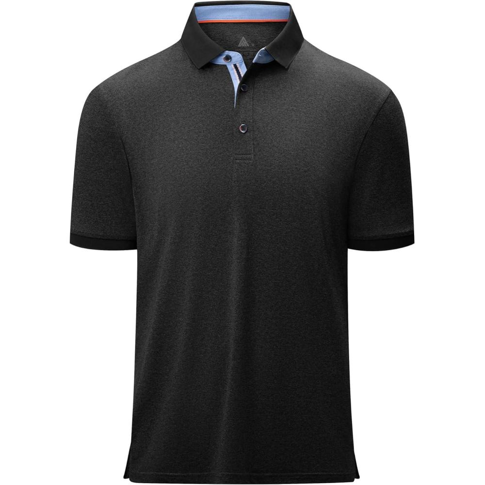imageZITY Mens Polo Shirts Short Sleeve Moisture Wicking Performance Golf Shirt Casual Collared Button Polo TShirtBlack