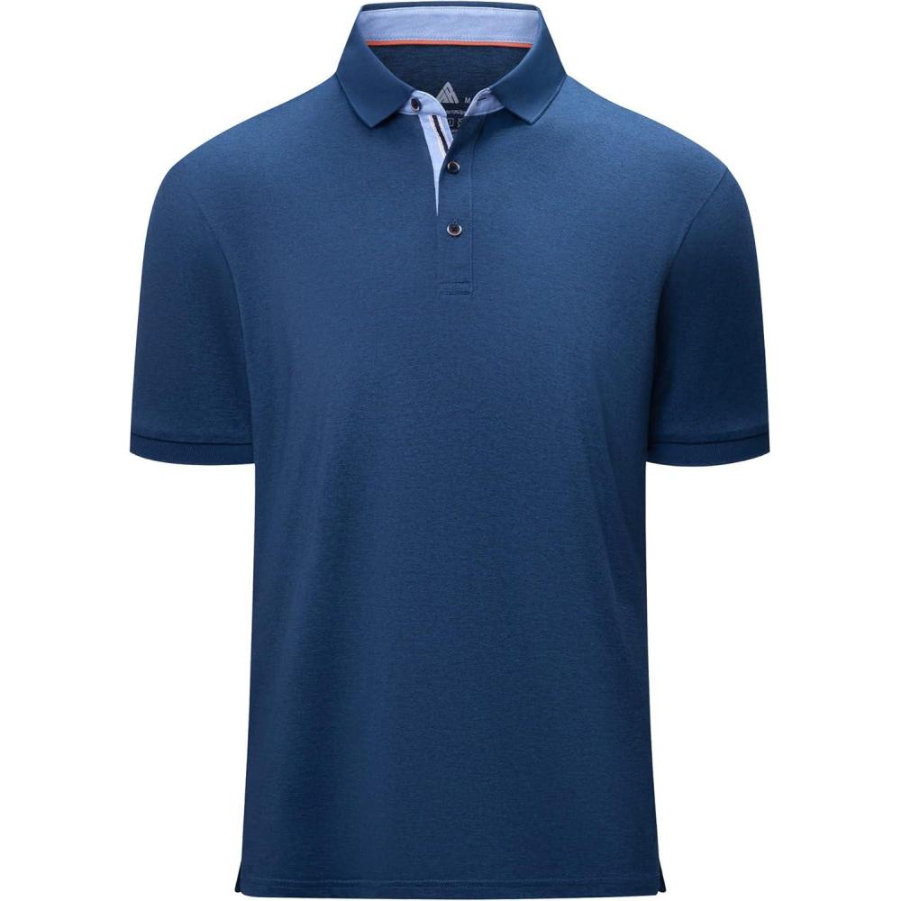 imageZITY Mens Polo Shirts Short Sleeve Moisture Wicking Performance Golf Shirt Casual Collared Button Polo TShirtDark Blue