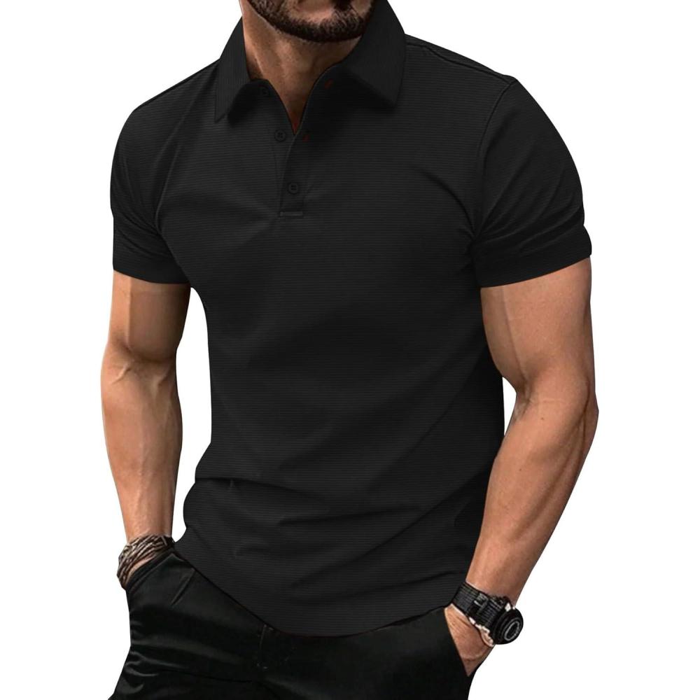 imageZITY Mens Polo Shirts Short Sleeve Performance Moisture Wicking Work Golf ShirtBlack