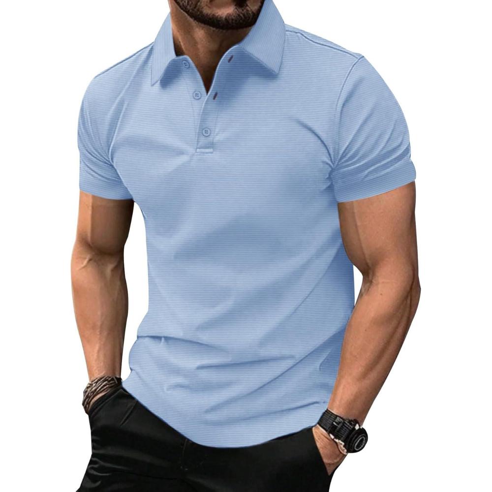 imageZITY Mens Polo Shirts Short Sleeve Performance Moisture Wicking Work Golf ShirtSky Blue