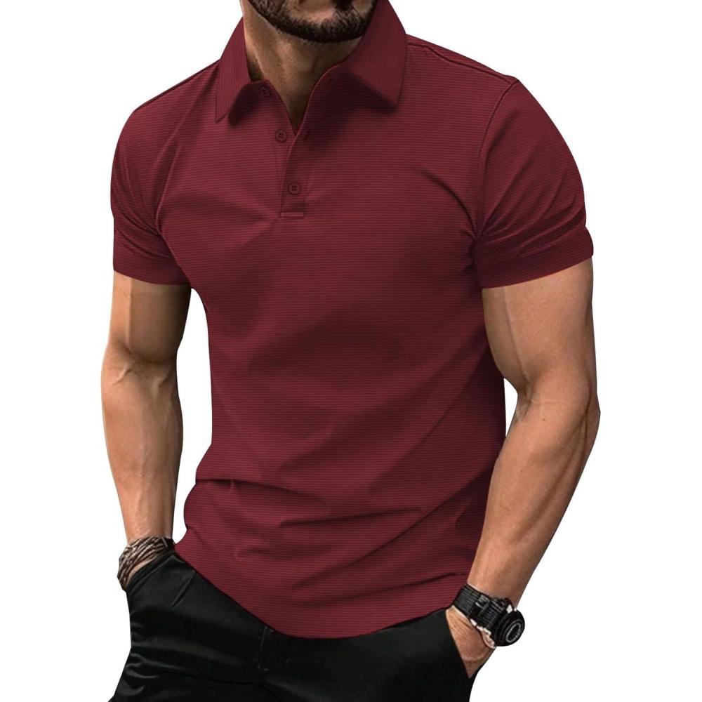 imageZITY Mens Polo Shirts Short Sleeve Performance Moisture Wicking Work Golf ShirtWine Red