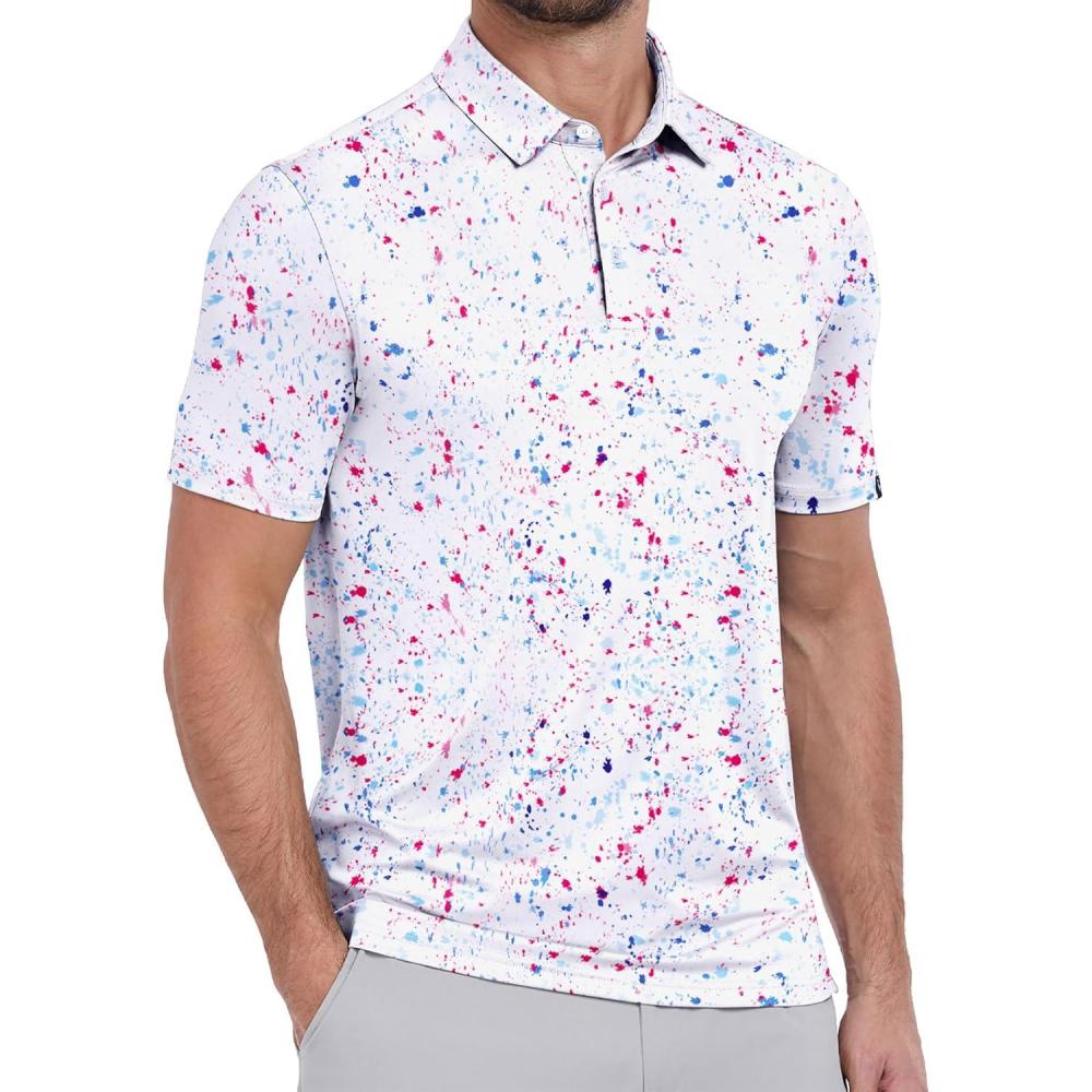imageZITY Mens Print Polo Shirts Short Sleeve Moisture Wicking Shirts for Men Golf Tennis Daily Casual Collared TShirtA Colored Dots