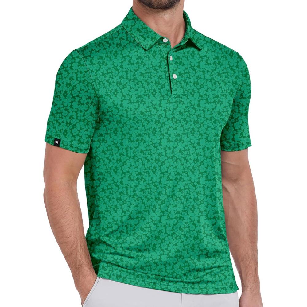 imageZITY Mens Print Polo Shirts Short Sleeve Moisture Wicking Shirts for Men Golf Tennis Daily Casual Collared TShirtA Light Green Clover