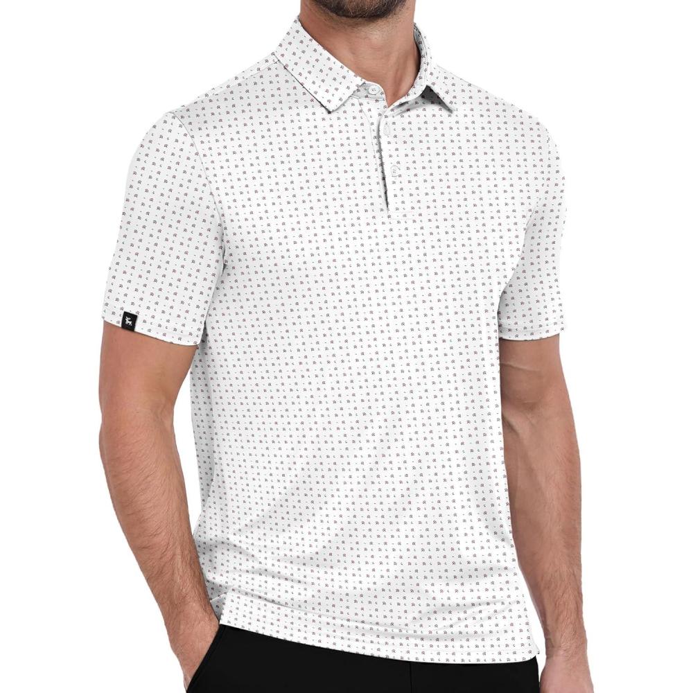 imageZITY Mens Print Polo Shirts Short Sleeve Moisture Wicking Shirts for Men Golf Tennis Daily Casual Collared TShirtA White Fower