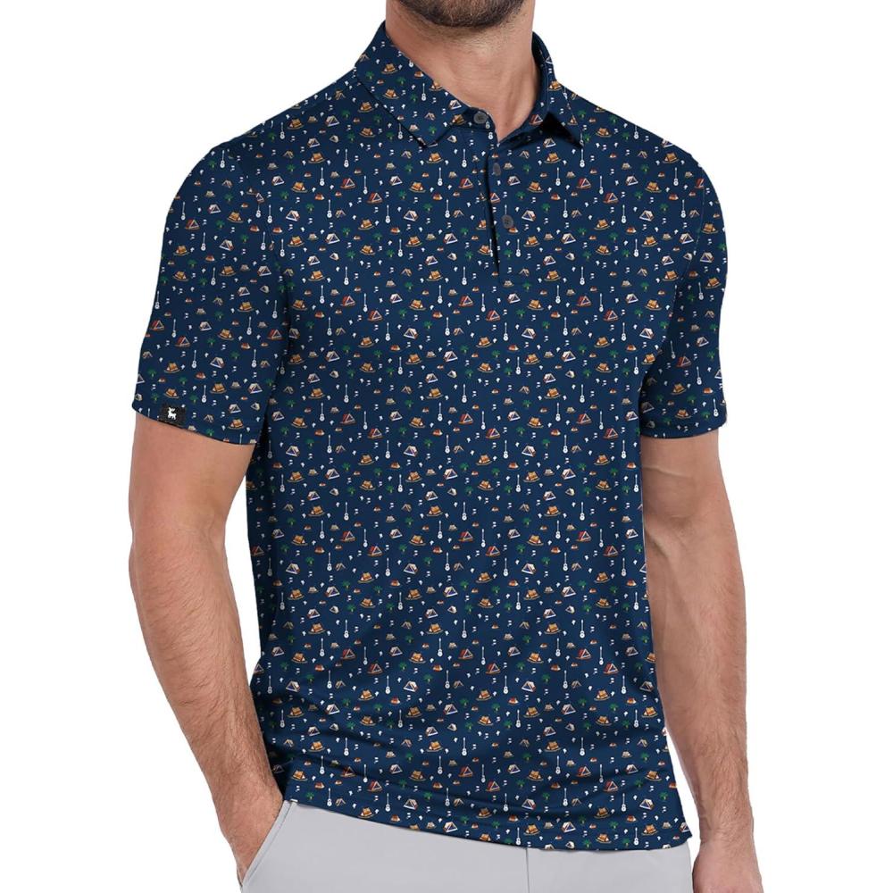 imageZITY Mens Print Polo Shirts Short Sleeve Moisture Wicking Shirts for Men Golf Tennis Daily Casual Collared TShirtB Navy Small Boat