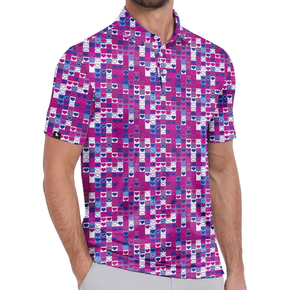 imageZITY Mens Print Polo Shirts Short Sleeve Moisture Wicking Shirts for Men Golf Tennis Daily Casual Collared TShirtB Purple Heart Bikini