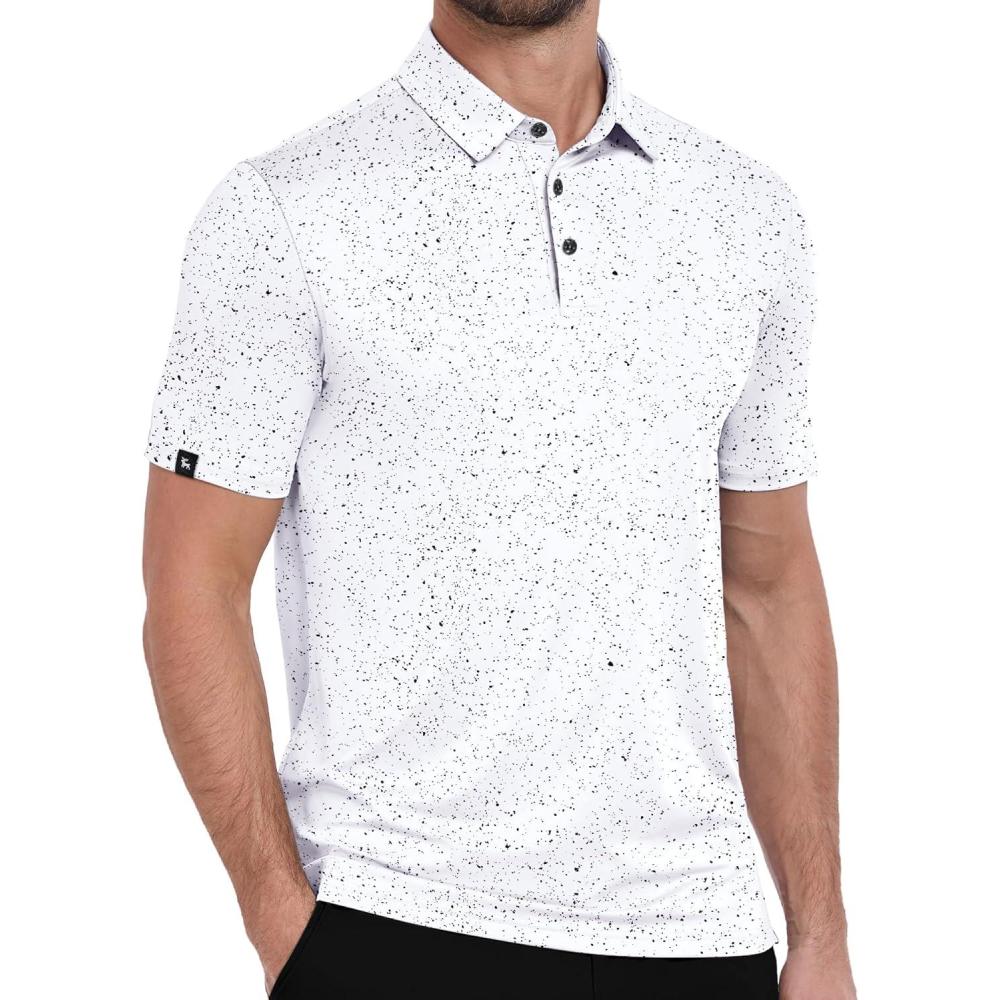 imageZITY Mens Print Polo Shirts Short Sleeve Moisture Wicking Shirts for Men Golf Tennis Daily Casual Collared TShirtBlack Dots