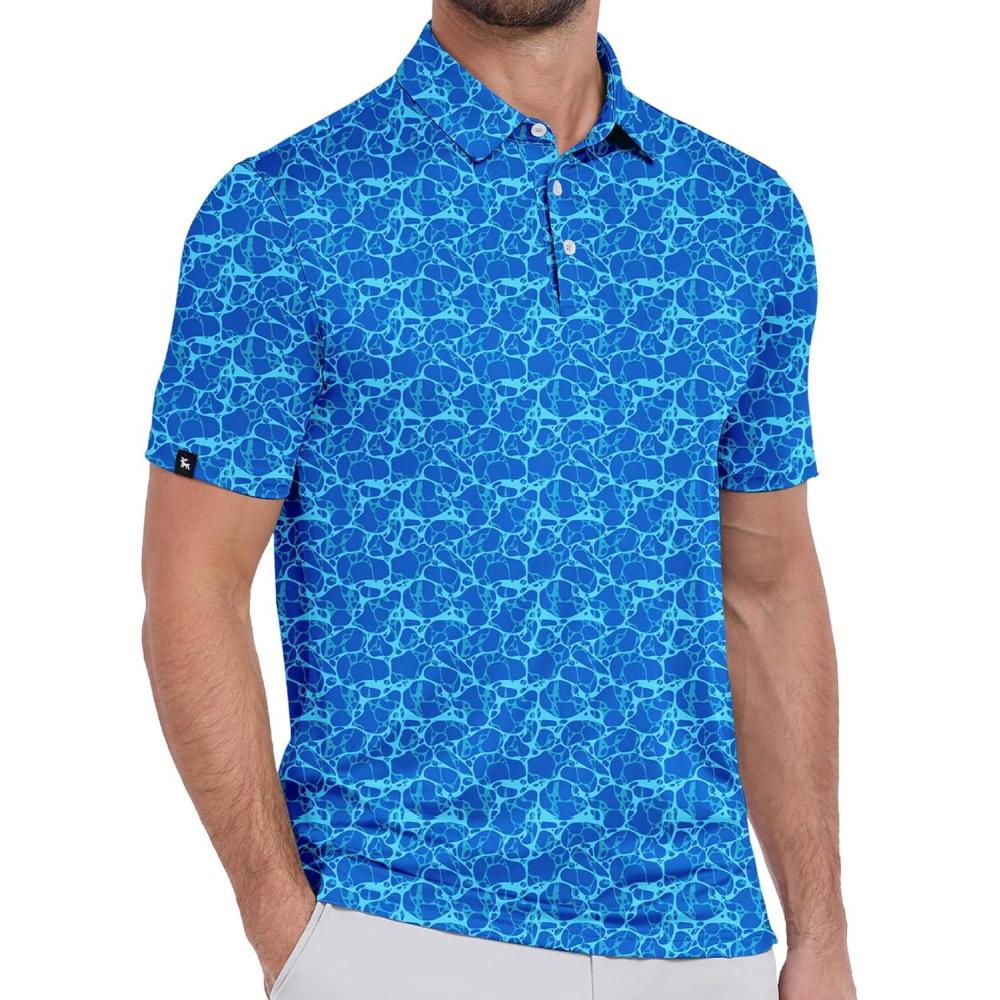 imageZITY Mens Print Polo Shirts Short Sleeve Moisture Wicking Shirts for Men Golf Tennis Daily Casual Collared TShirtBlue Ripple