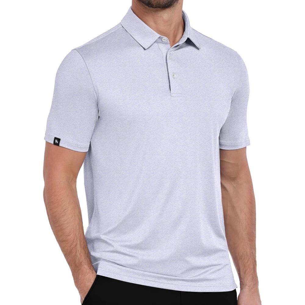 imageZITY Mens Print Polo Shirts Short Sleeve Moisture Wicking Shirts for Men Golf Tennis Daily Casual Collared TShirtLight Purple Wave