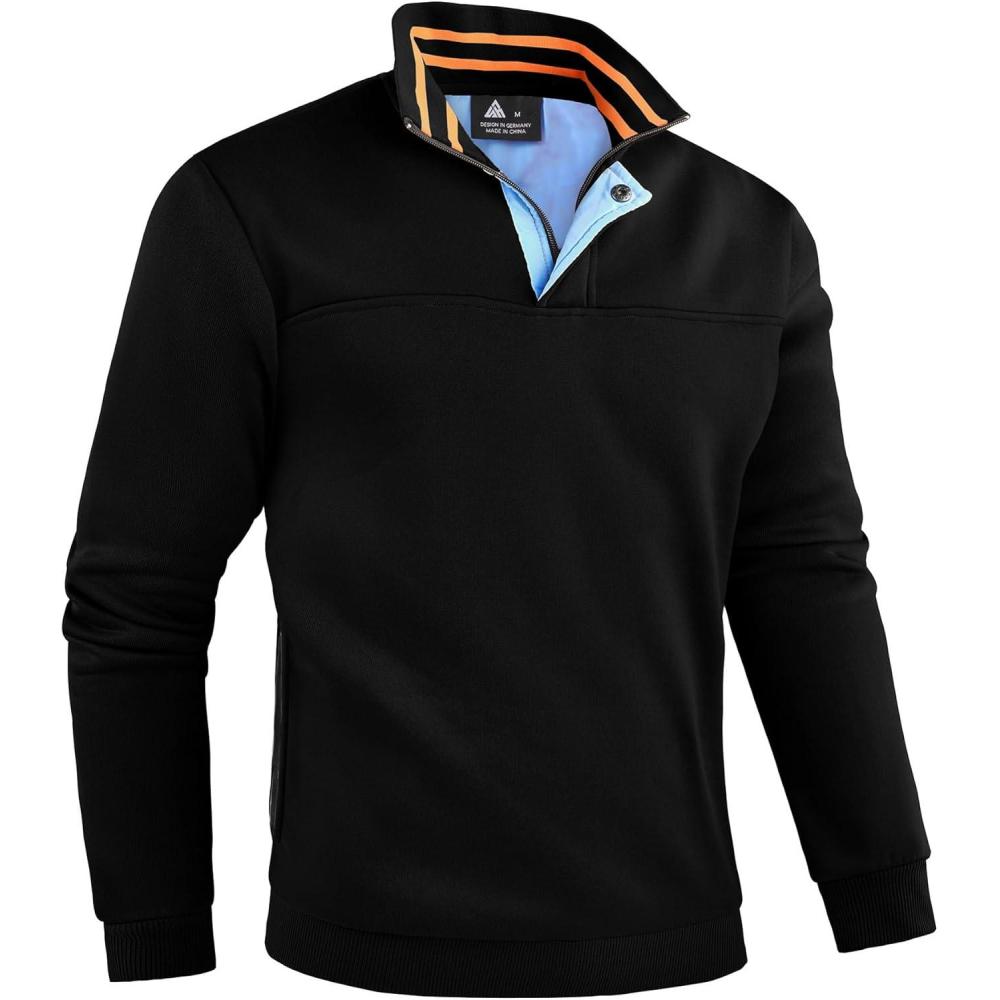 imageZITY Mens Quarter Zip Pullover Fleece Lined Long Sleeve Casual Sweatshirts with Side PocketsBlack