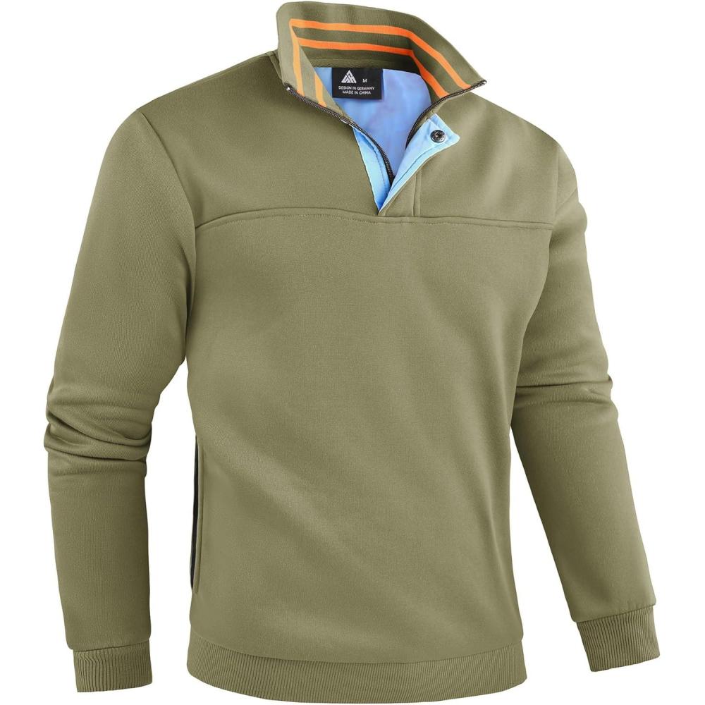 imageZITY Mens Quarter Zip Pullover Fleece Lined Long Sleeve Casual Sweatshirts with Side PocketsLight Green