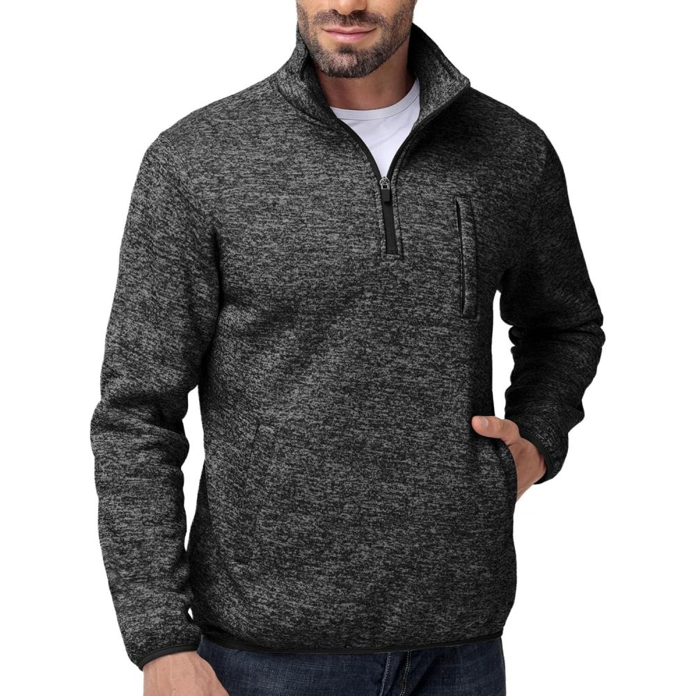 imageZITY Mens Quarter Zip Pullover Mock Neck Fleece Lined Thermal Sweatshirt with Pocket Polo SweatersBlack
