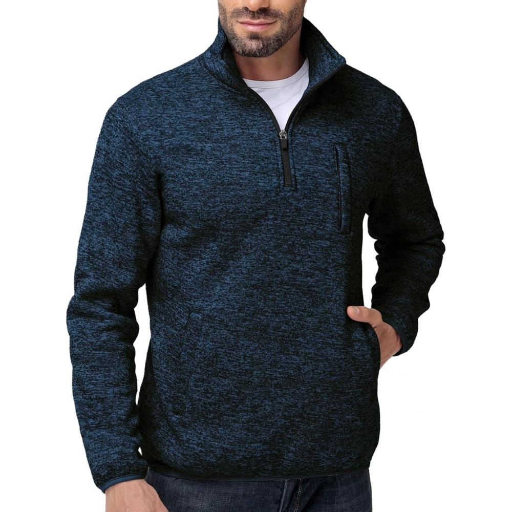imageZITY Mens Quarter Zip Pullover Mock Neck Fleece Lined Thermal Sweatshirt with Pocket Polo SweatersDark Blue
