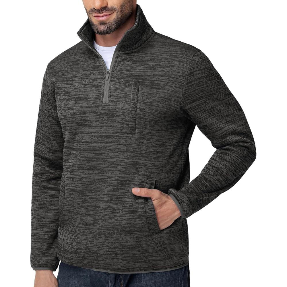 imageZITY Mens Quarter Zip Pullover Mock Neck Fleece Lined Thermal Sweatshirt with Pocket Polo SweatersDark Grey