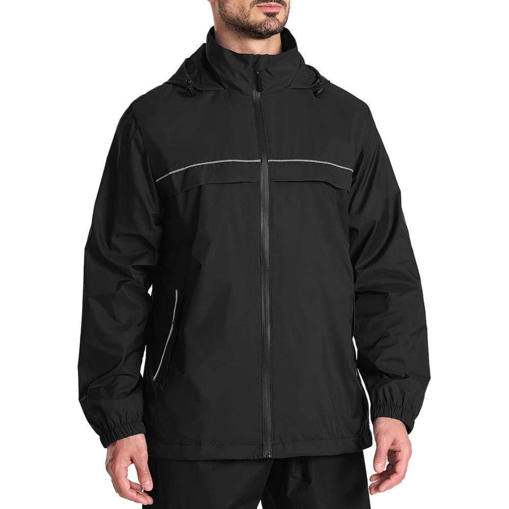 imageZITY Mens Rain Jacket Waterproof with Hood Lightweight Windbreaker Jacket for Men Breathable Mesh Raincoat for Hiking GolfBlack