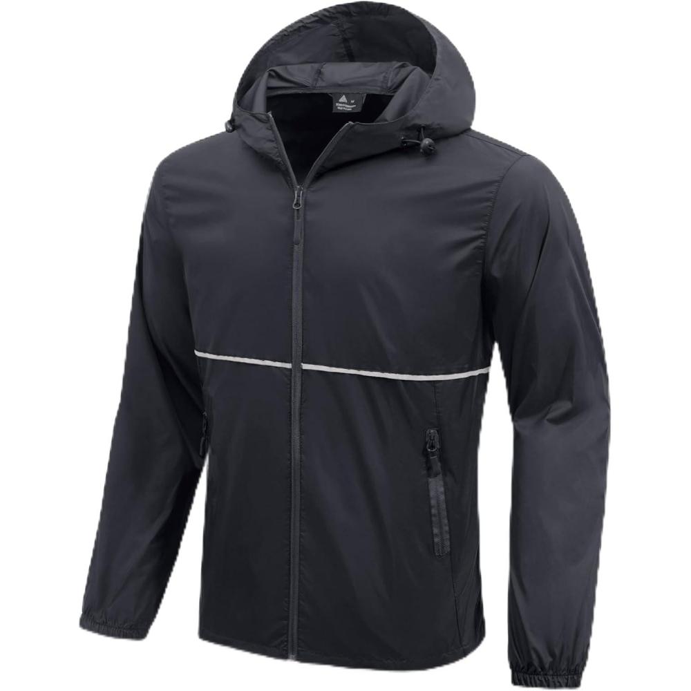 imageZITY Mens Rain Jacket Waterproof with Hood Lightweight Windproof Raincoat for Golf Hiking Camping CyclingCharcoal